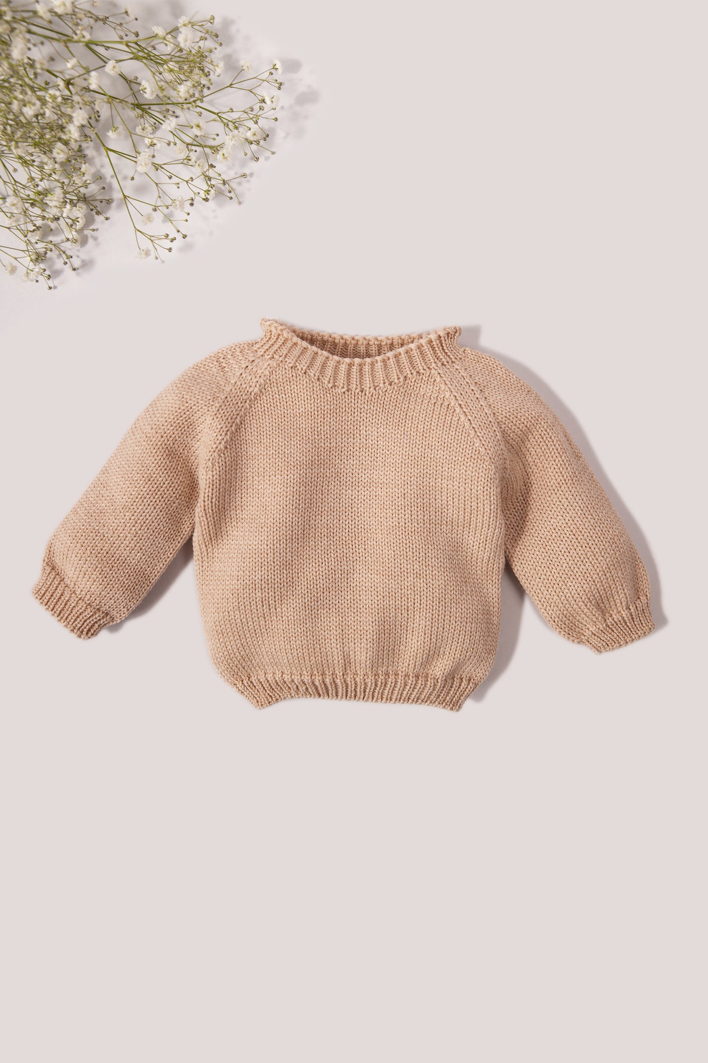 Beige Merino Wool Baby Plain Jumper