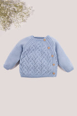 Blue Merino Wool Openwork Cardigan