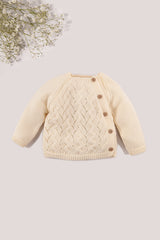 Cream Merino Wool Openwork Cardigan
