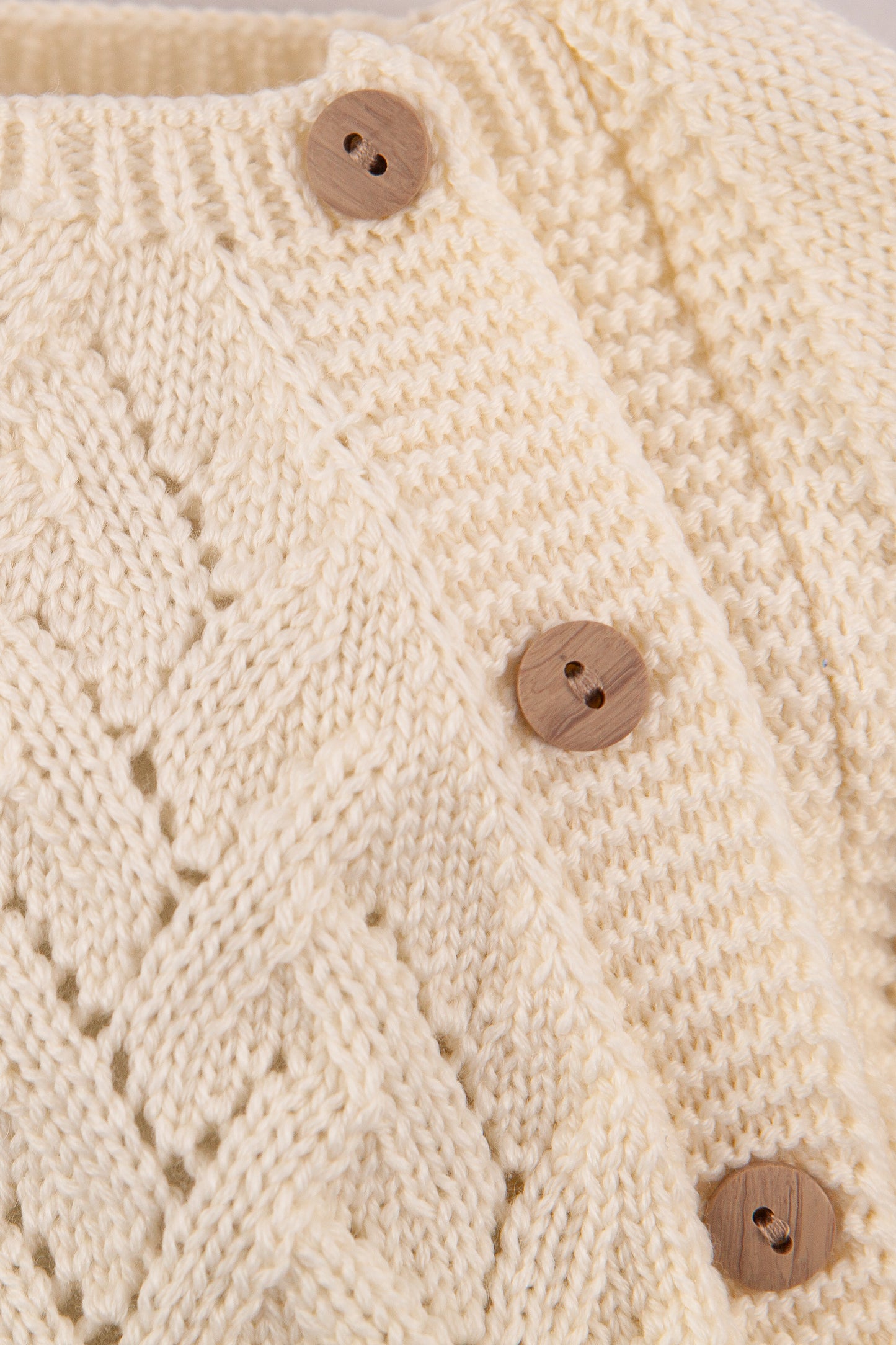 Cream Merino Wool Openwork Cardigan