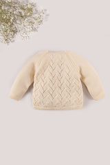 Cream Merino Wool Openwork Cardigan