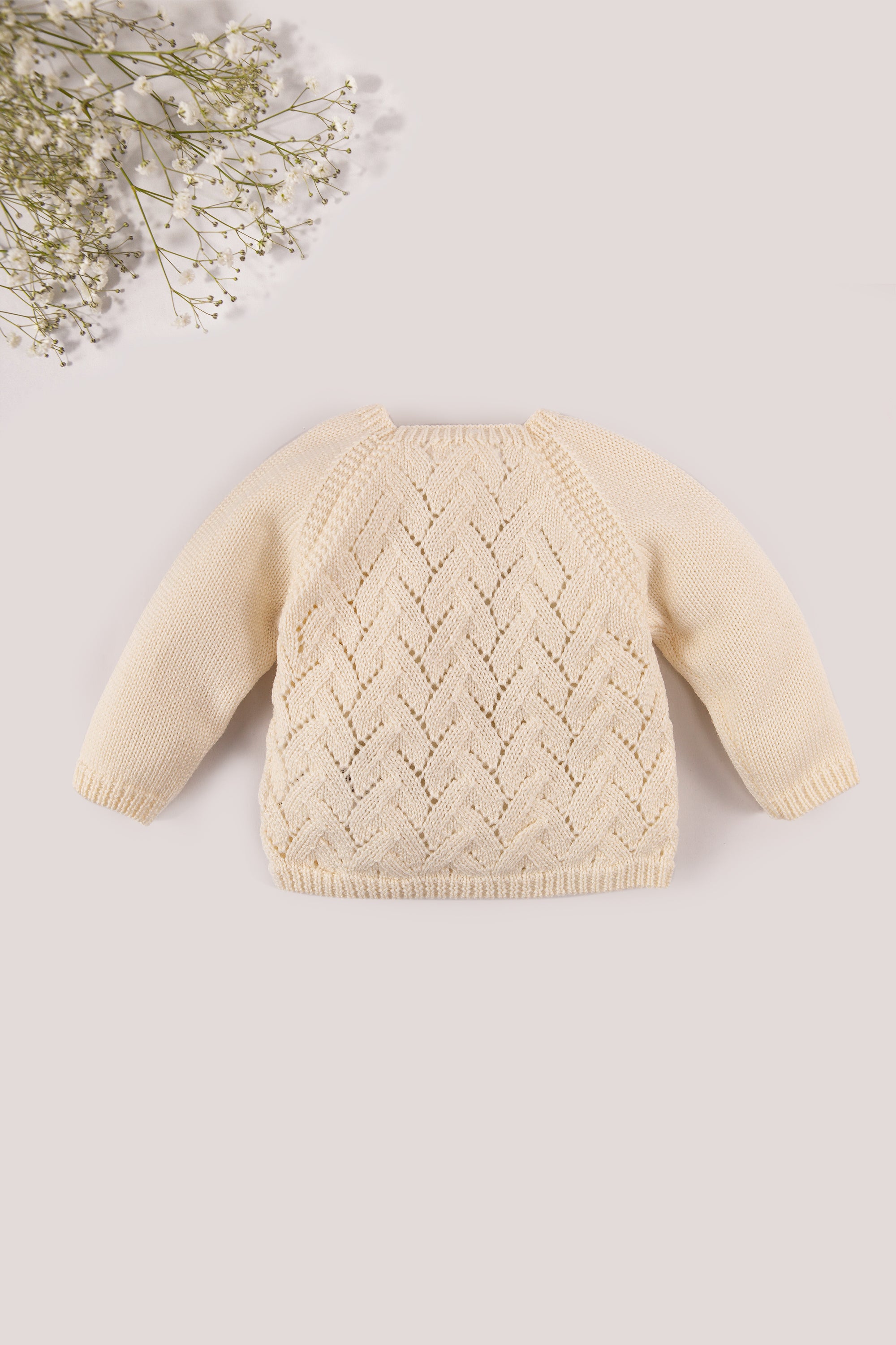 Cream Merino Wool Openwork Cardigan