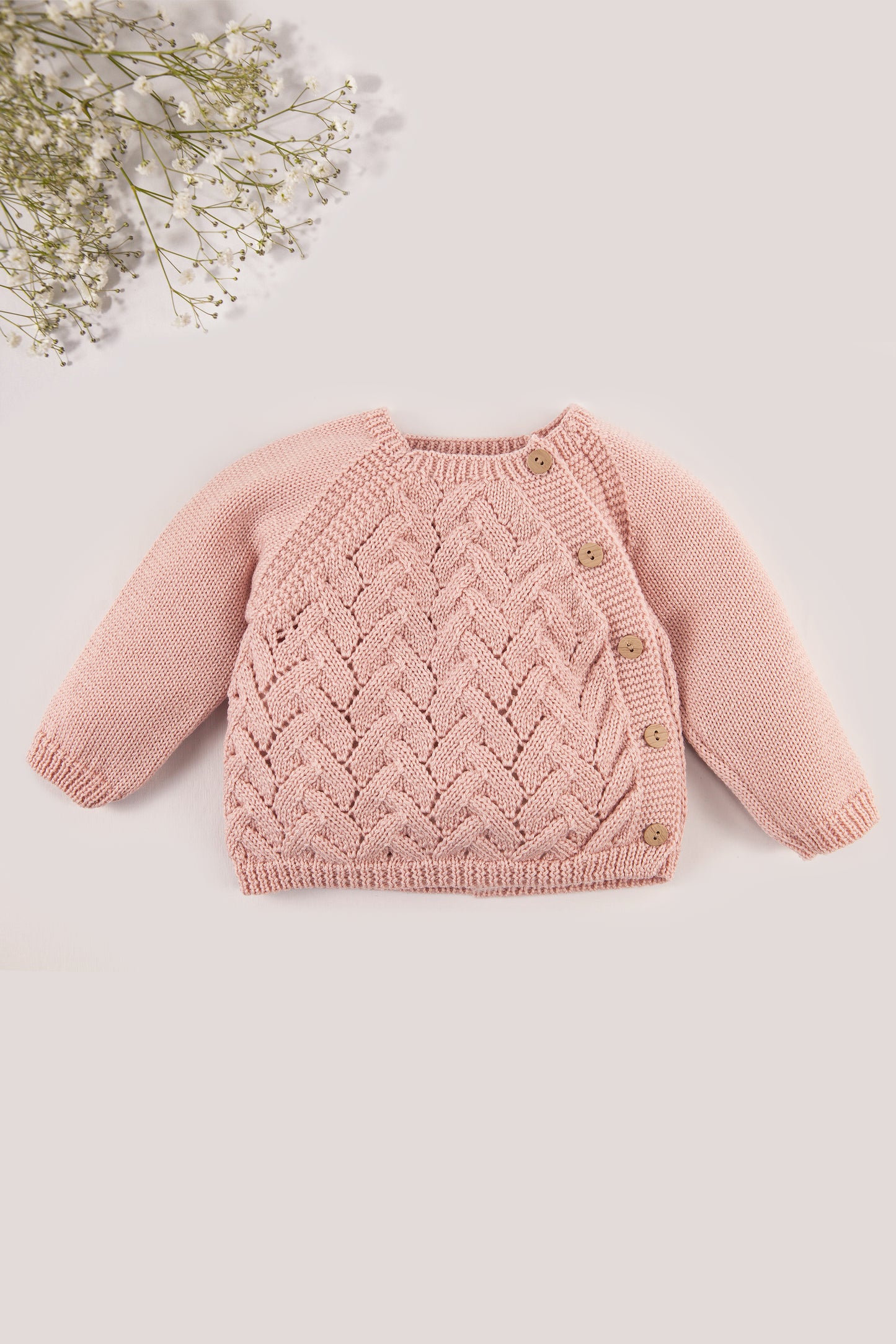 Pink Merino Wool Openwork Cardigan