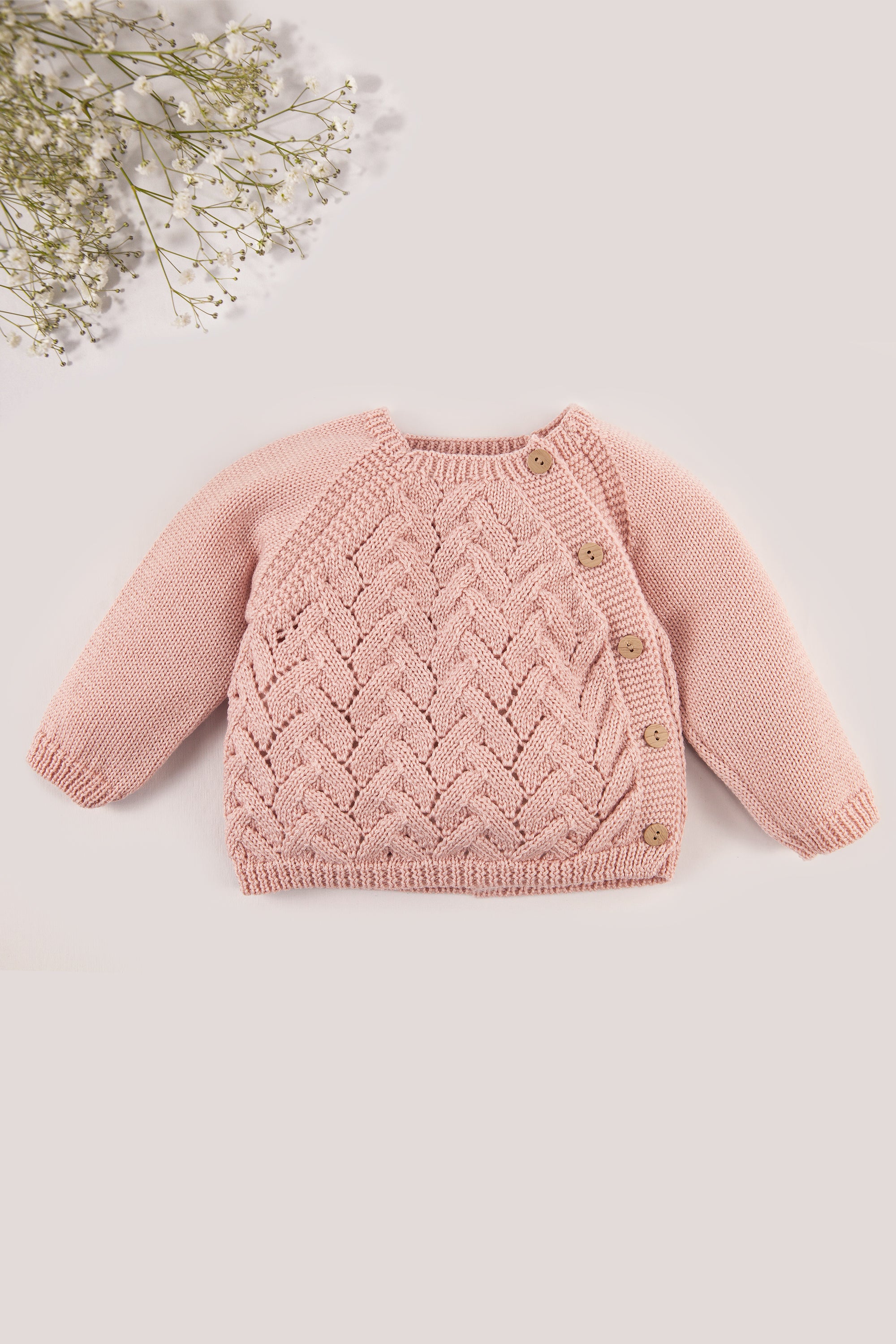 Pink Merino Wool Openwork Cardigan
