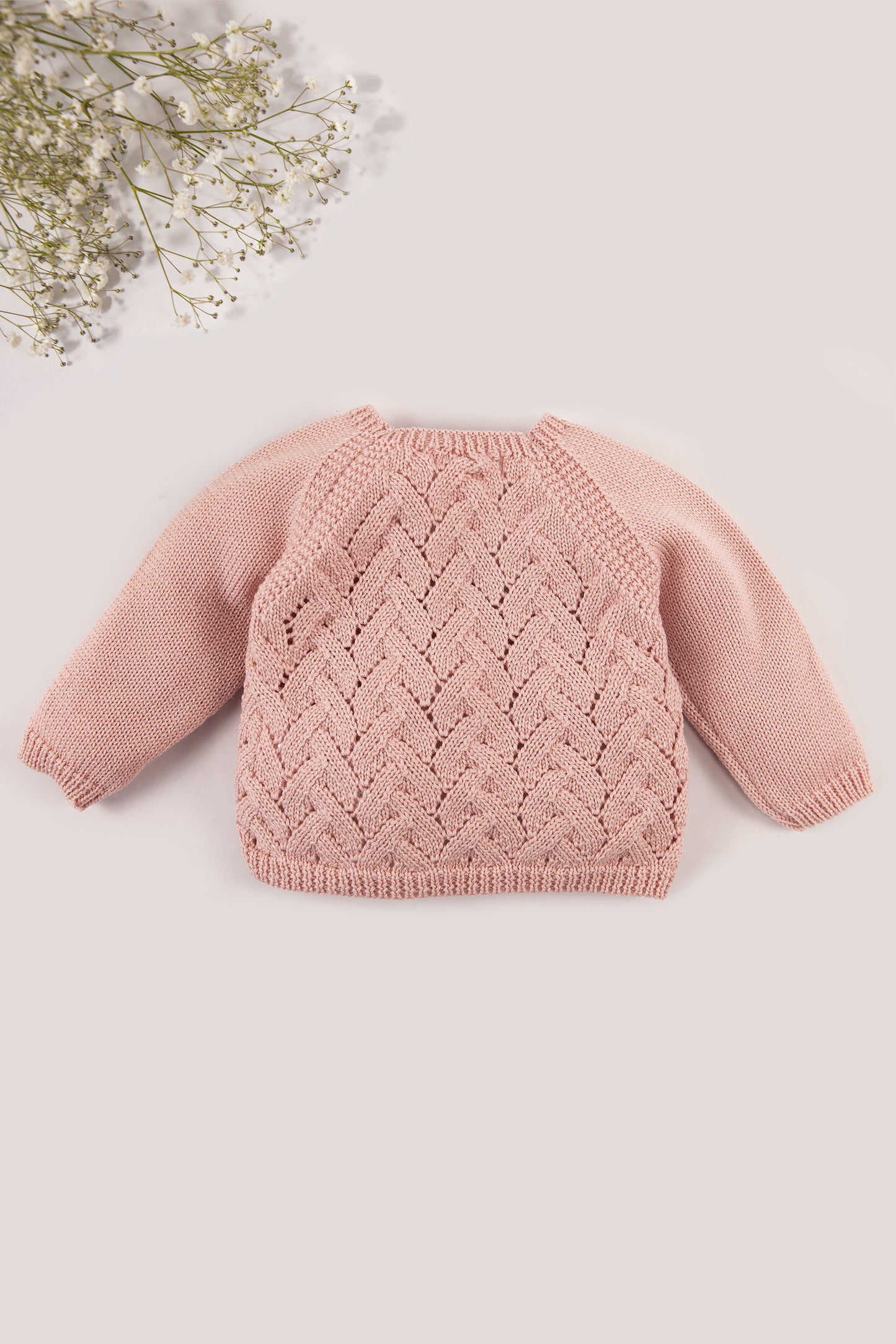 Pink Merino Wool Openwork Cardigan