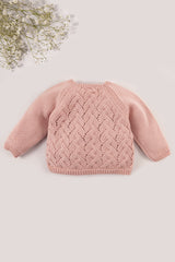 Pink Merino Wool Openwork Cardigan