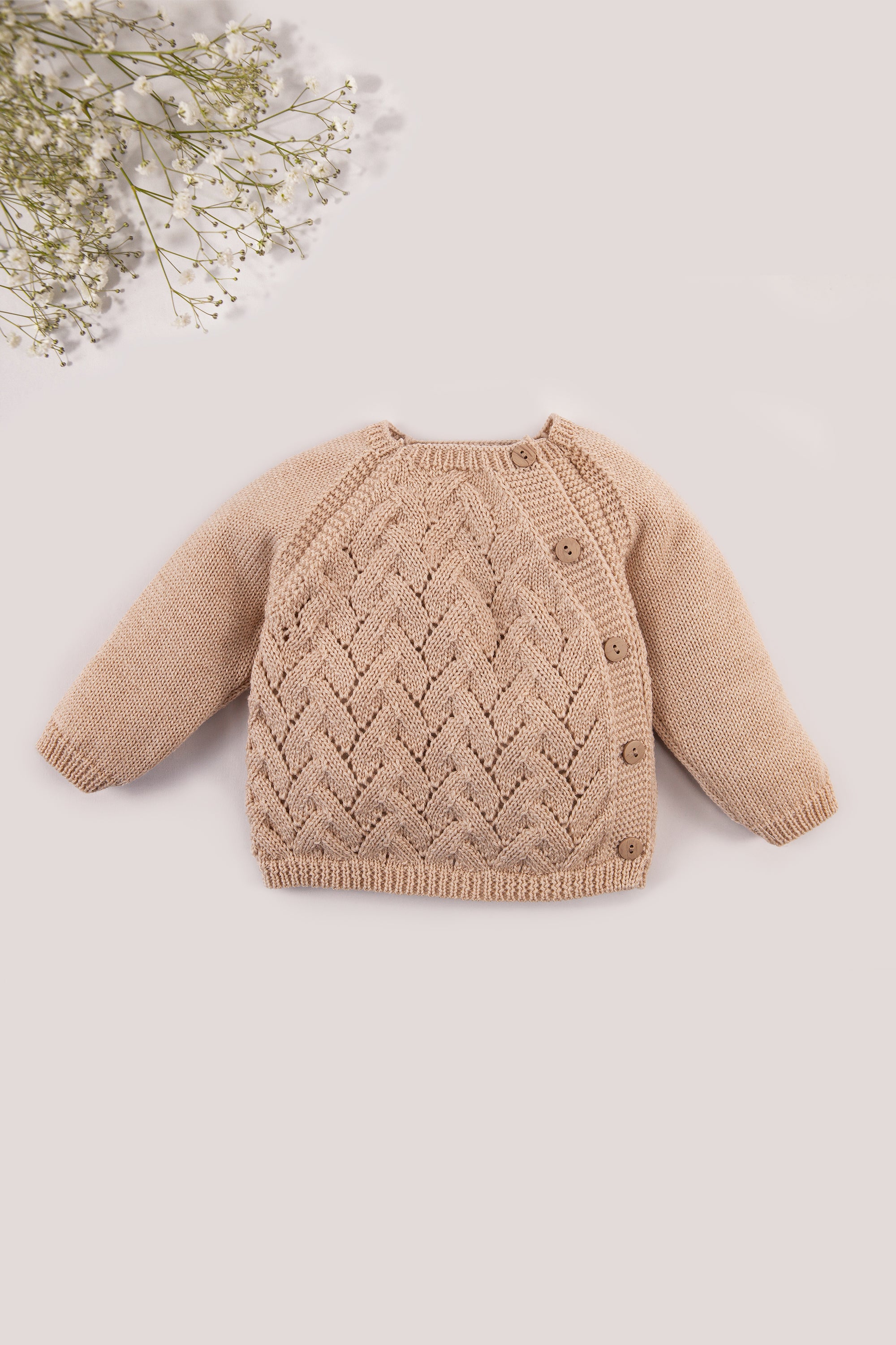 Beige Merino Wool Openwork Cardigan