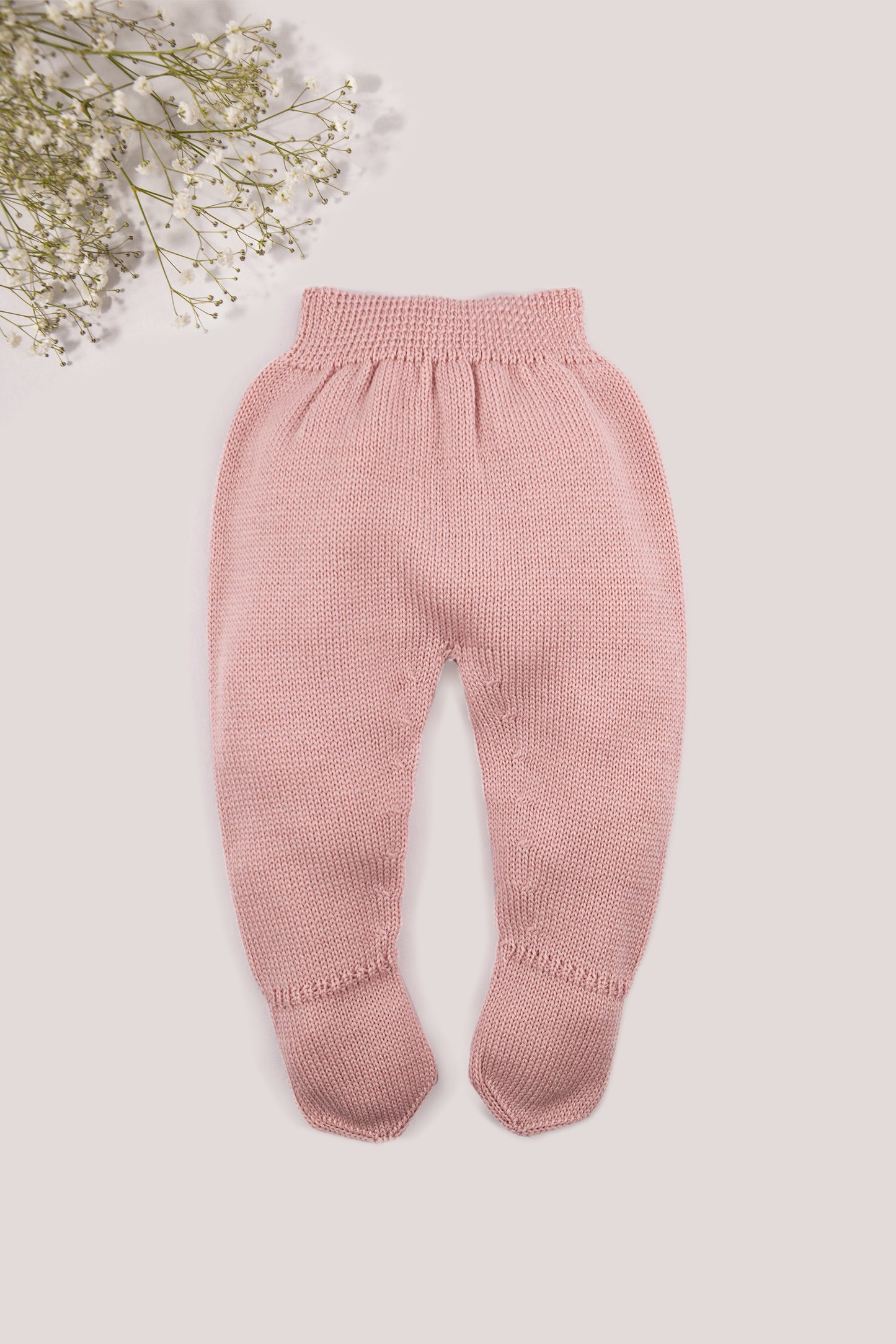 Pink Merino Wool Baby Footed Pants