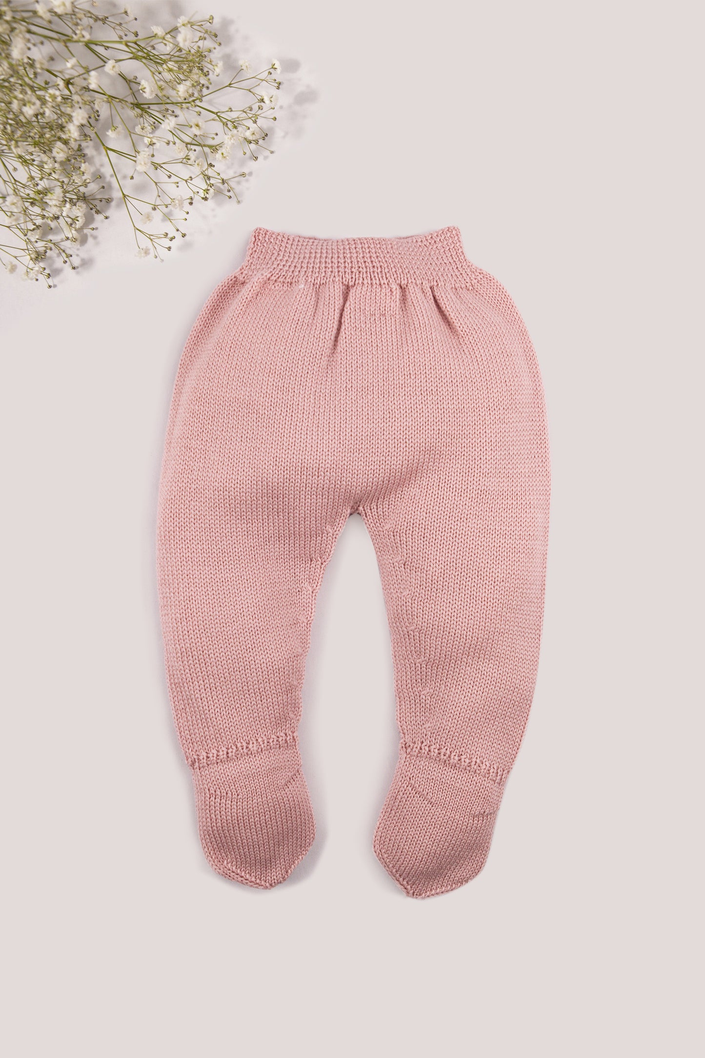 Pink Merino Wool Baby Footed Pants