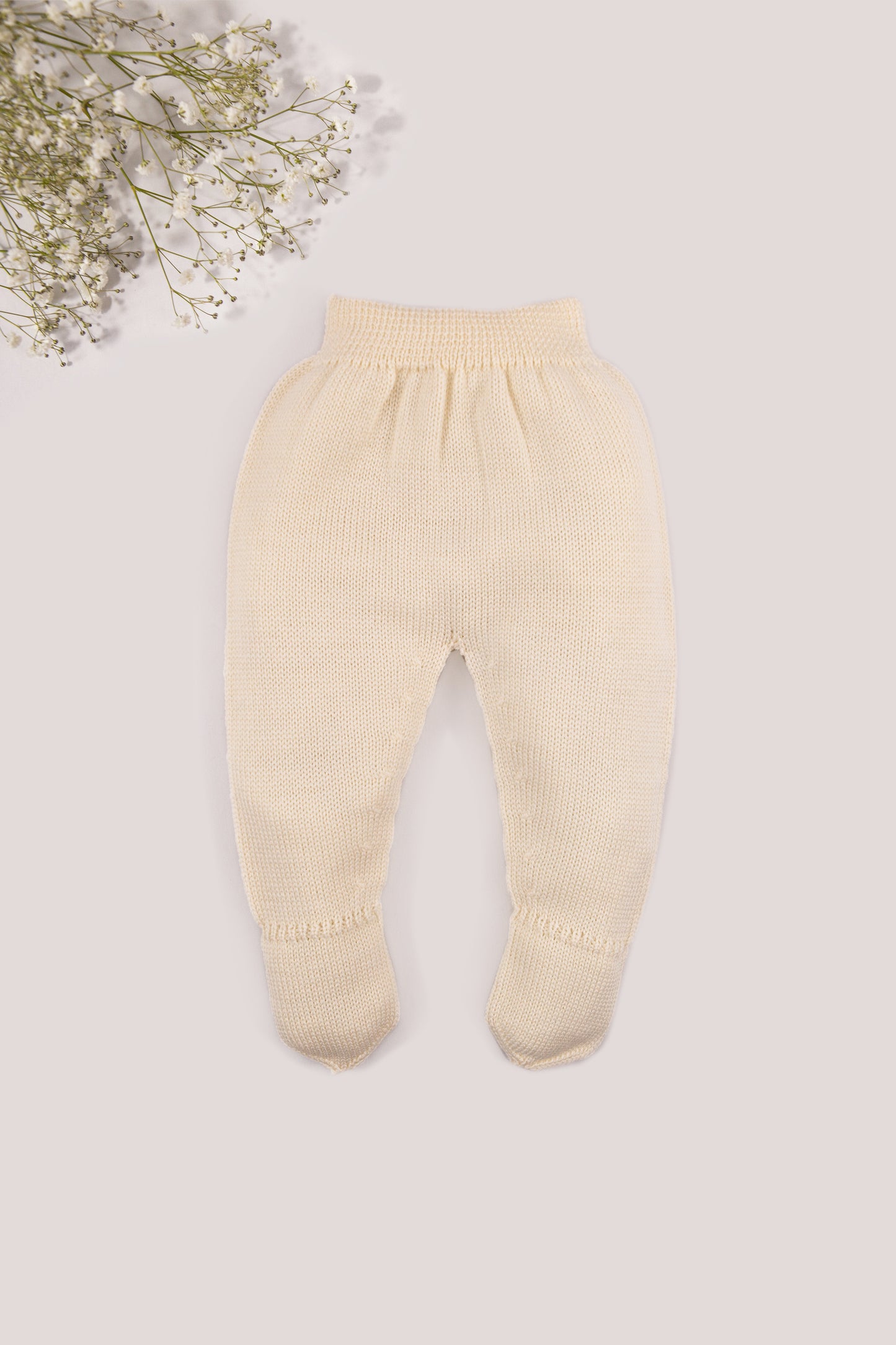 Cream Merino Wool Baby Footed Pants