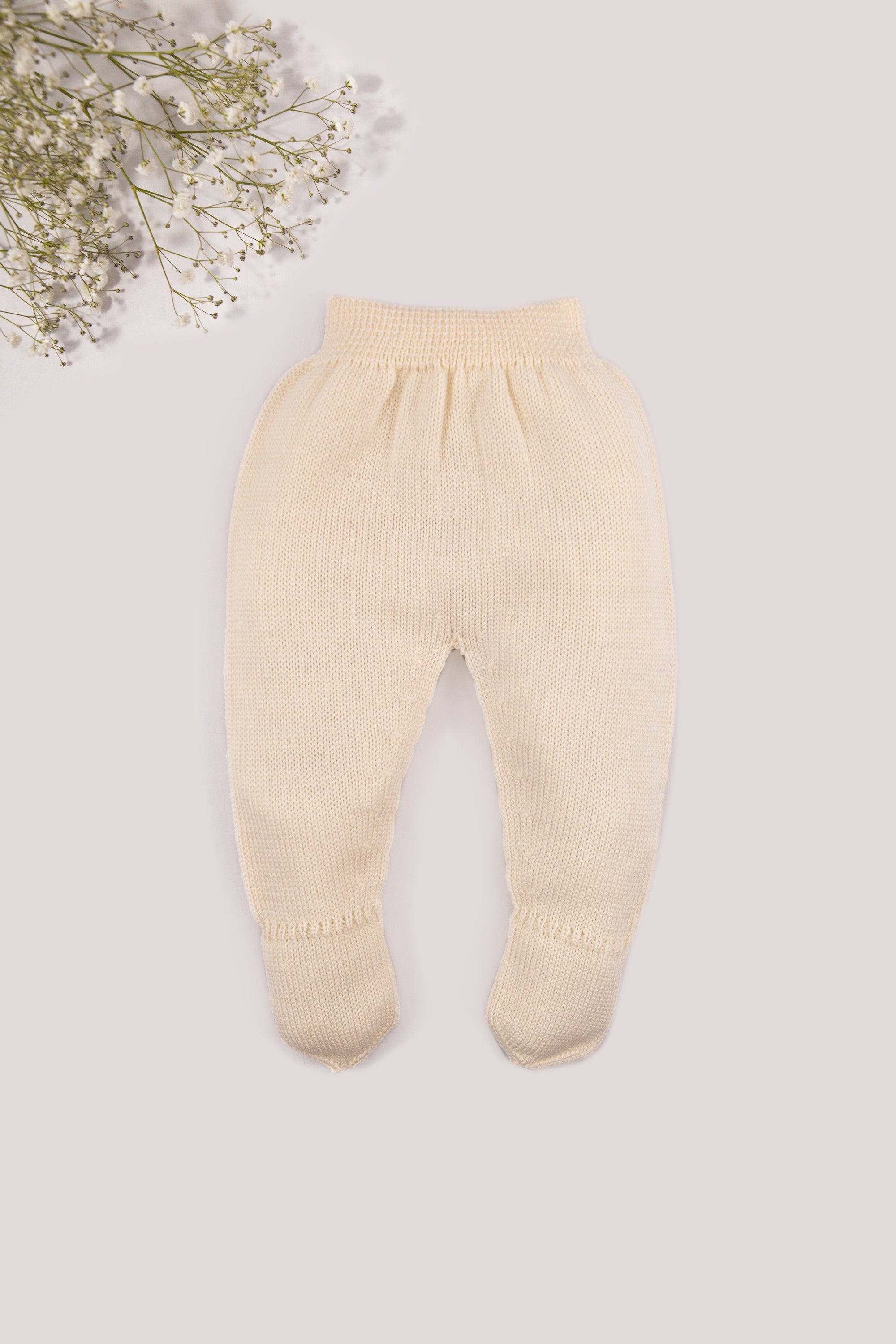 Cream Merino Wool Baby Footed Pants