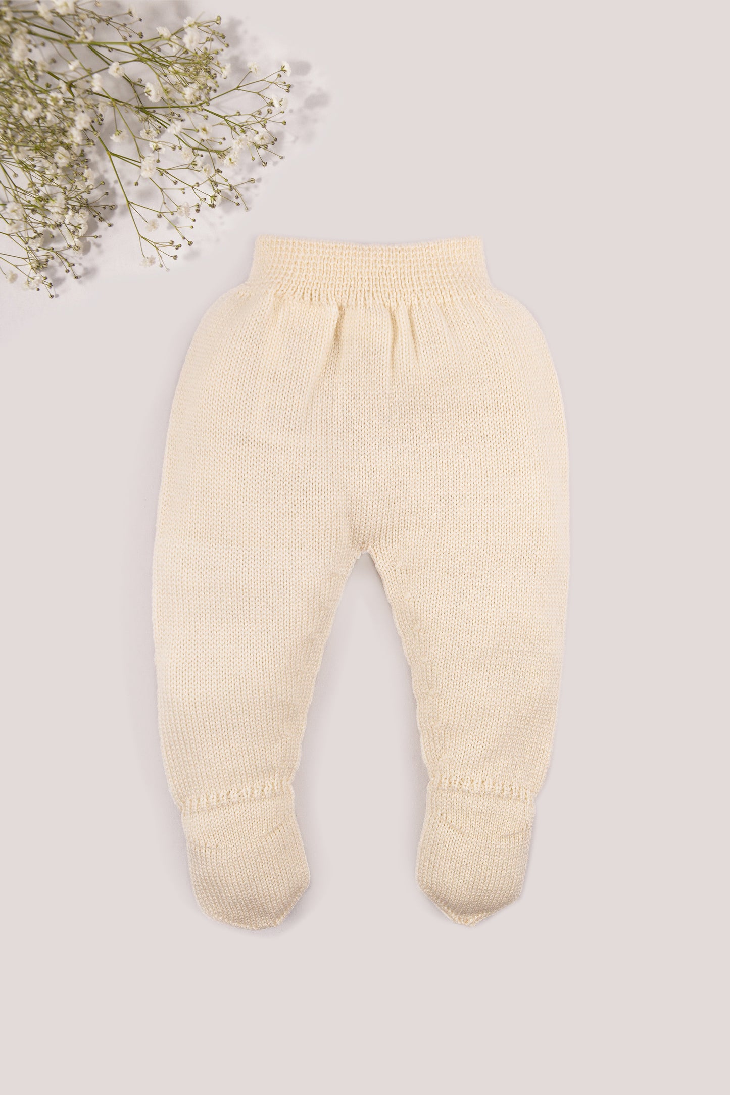 Cream Merino Wool Baby Footed Pants
