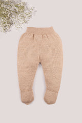 Beige Merino Wool Baby Footed Pants
