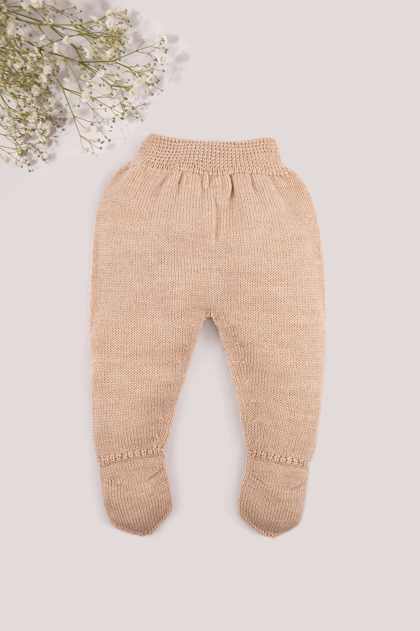 Beige Merino Wool Baby Footed Pants
