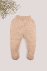 Beige Merino Wool Baby Footed Pants