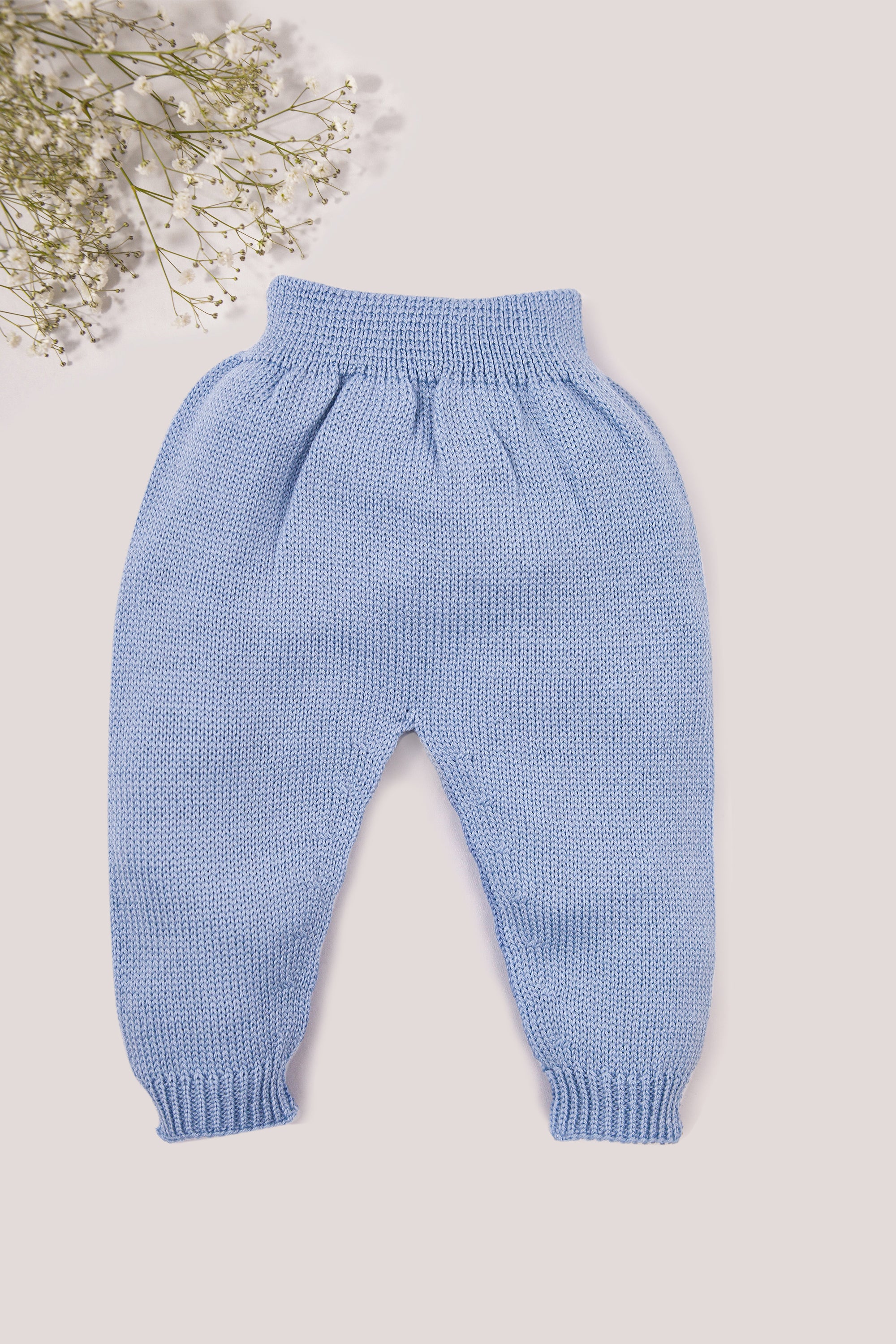 Blue Merino Wool Knitted Baby  Pants