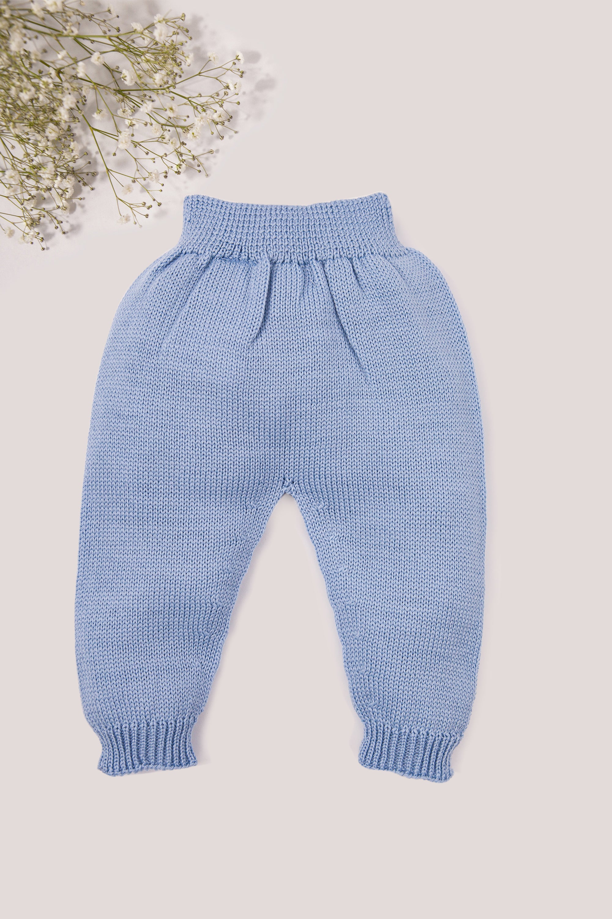 Blue Merino Wool Knitted Baby  Pants