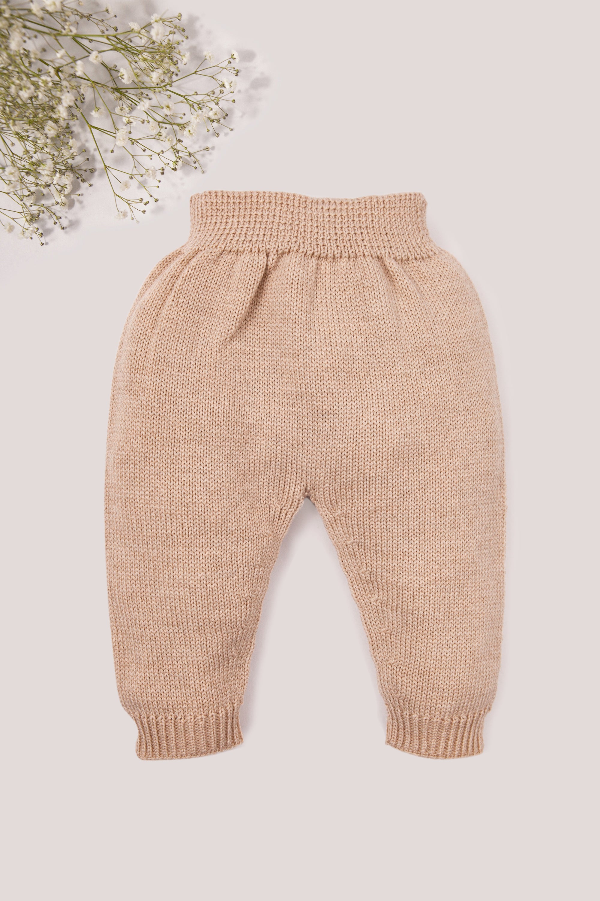 Beige Merino Wool Knitted Baby Pants