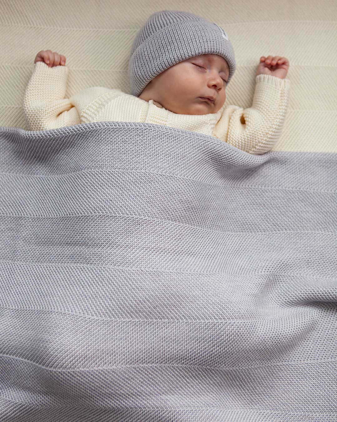 Grey Merino Wool  Chevron Blanket