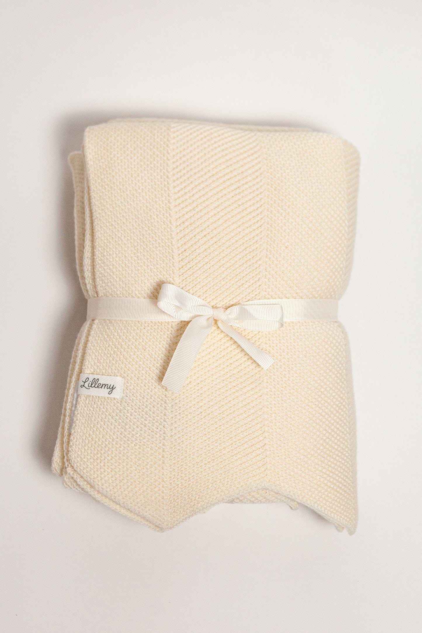 Cream merino wool chevron baby blanket – knitted, fine Italian merino