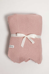 Pink merino wool chevron baby blanket – knitted, fine Italian merino