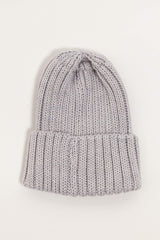 Grey Merino Wool Chunky Rib Beanie