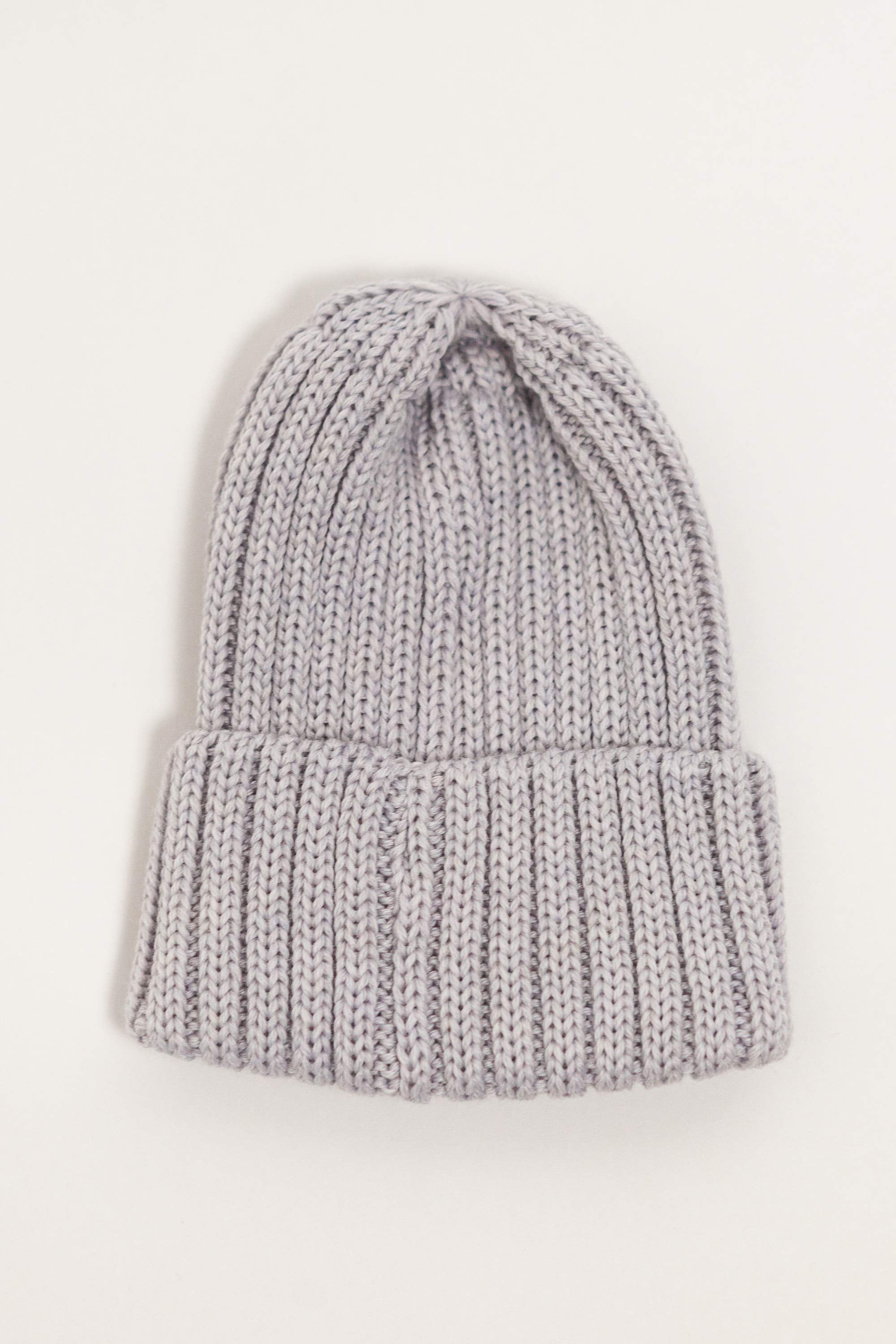 Grey Merino Wool Chunky Rib Beanie