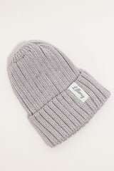 Grey Merino Wool Chunky Rib Beanie
