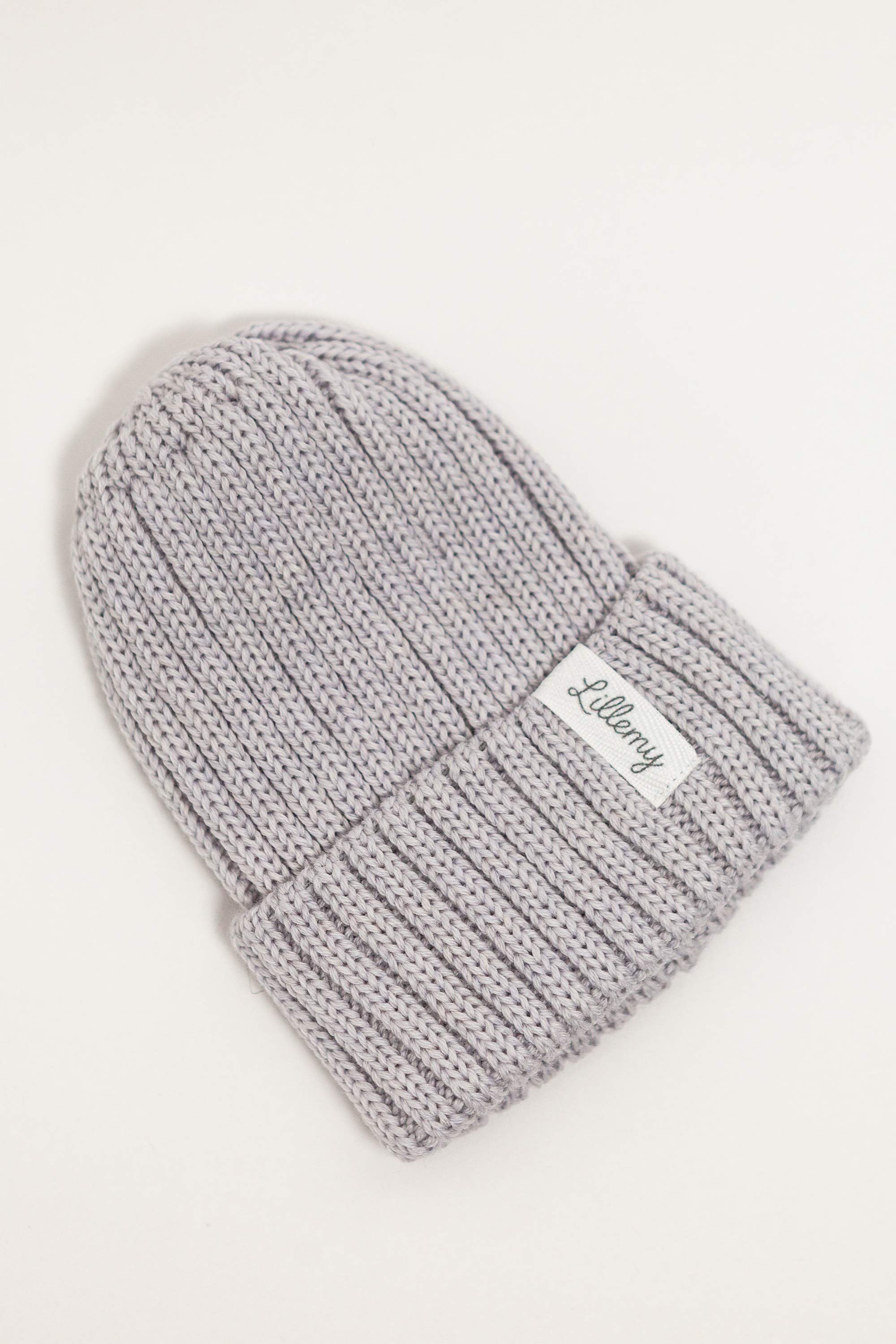 Grey Merino Wool Chunky Rib Beanie