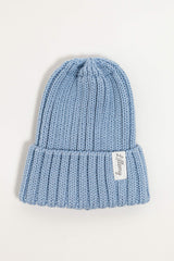 Blue Merino Wool Chunky Rib Beanie
