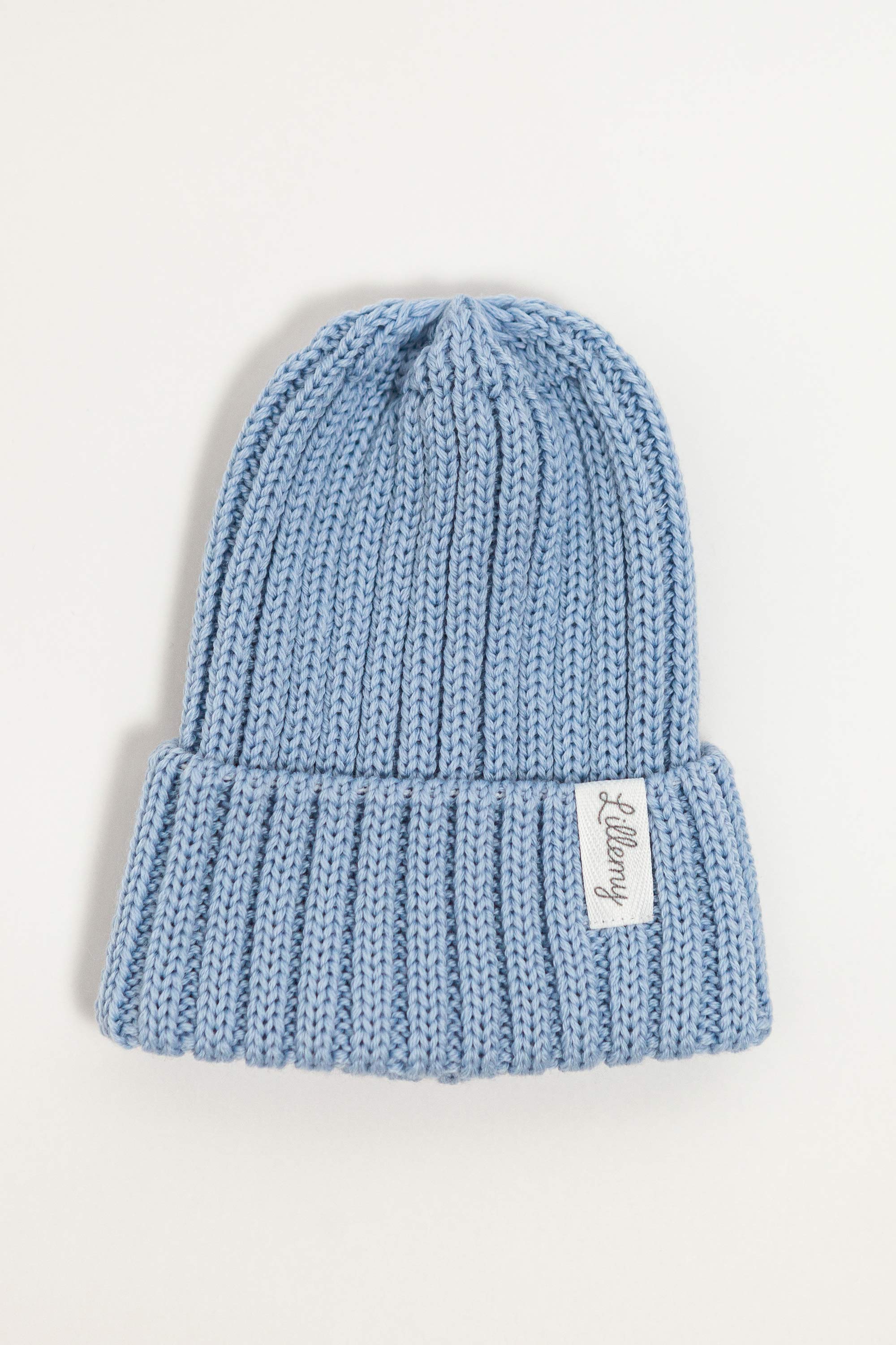 Blue Merino Wool Chunky Rib Beanie