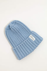 Blue Merino Wool Chunky Rib Beanie