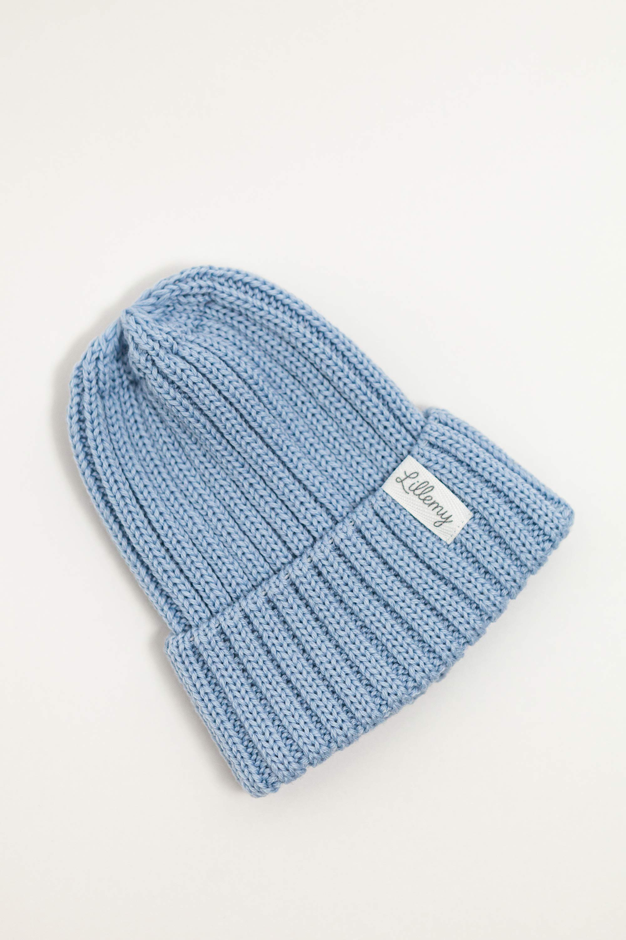 Blue Merino Wool Chunky Rib Beanie