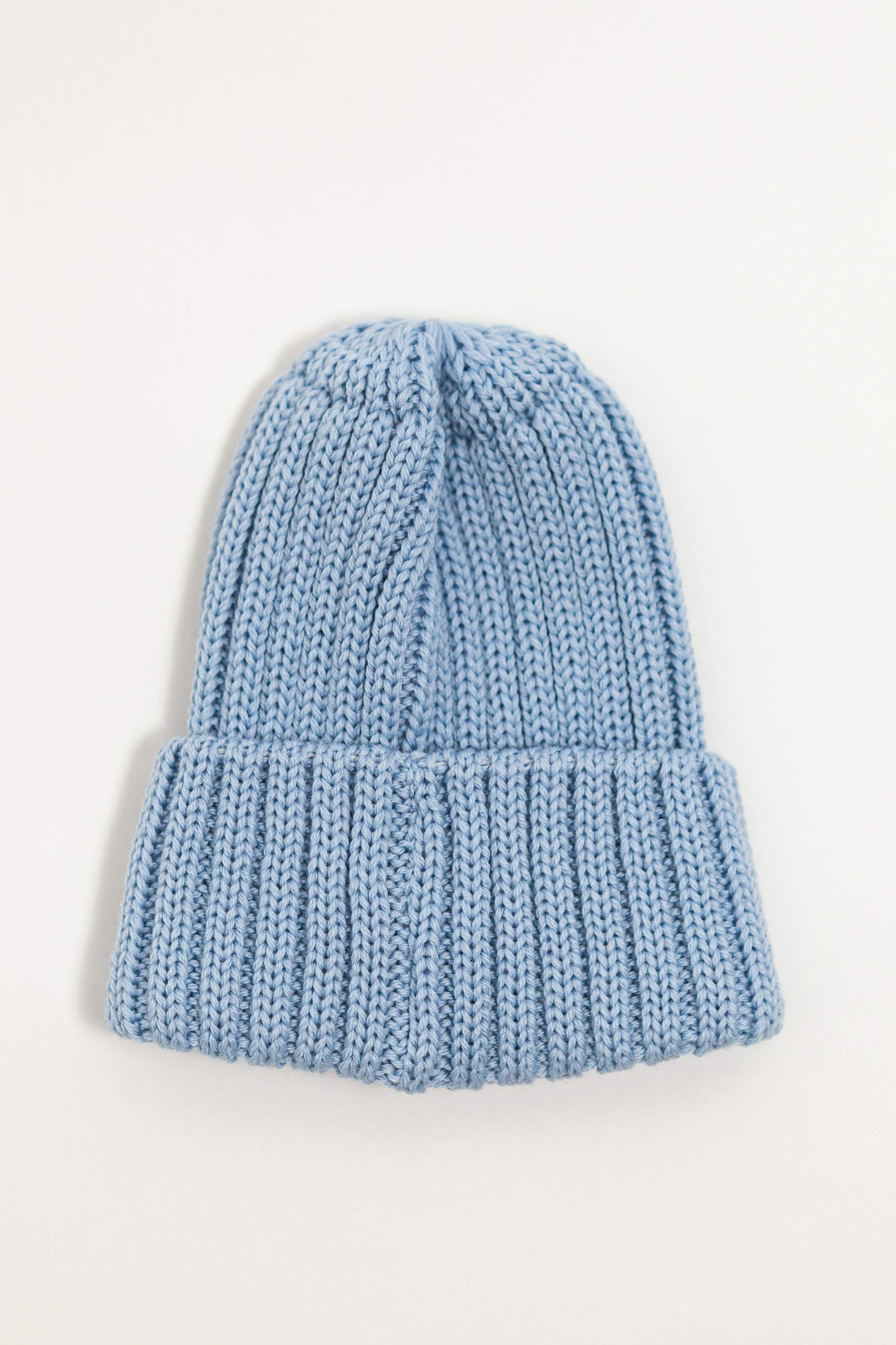 Blue Merino Wool Chunky Rib Beanie