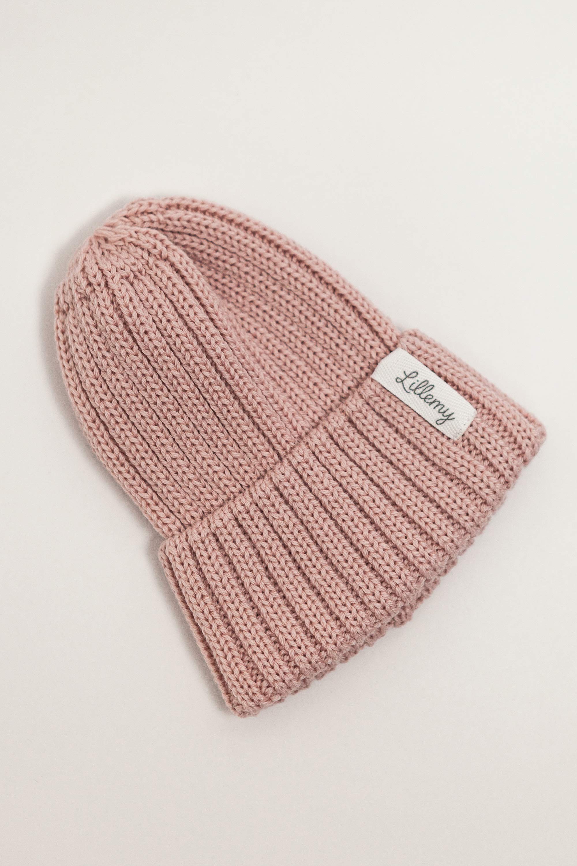 Pink Merino Wool Chunky Rib Beanie