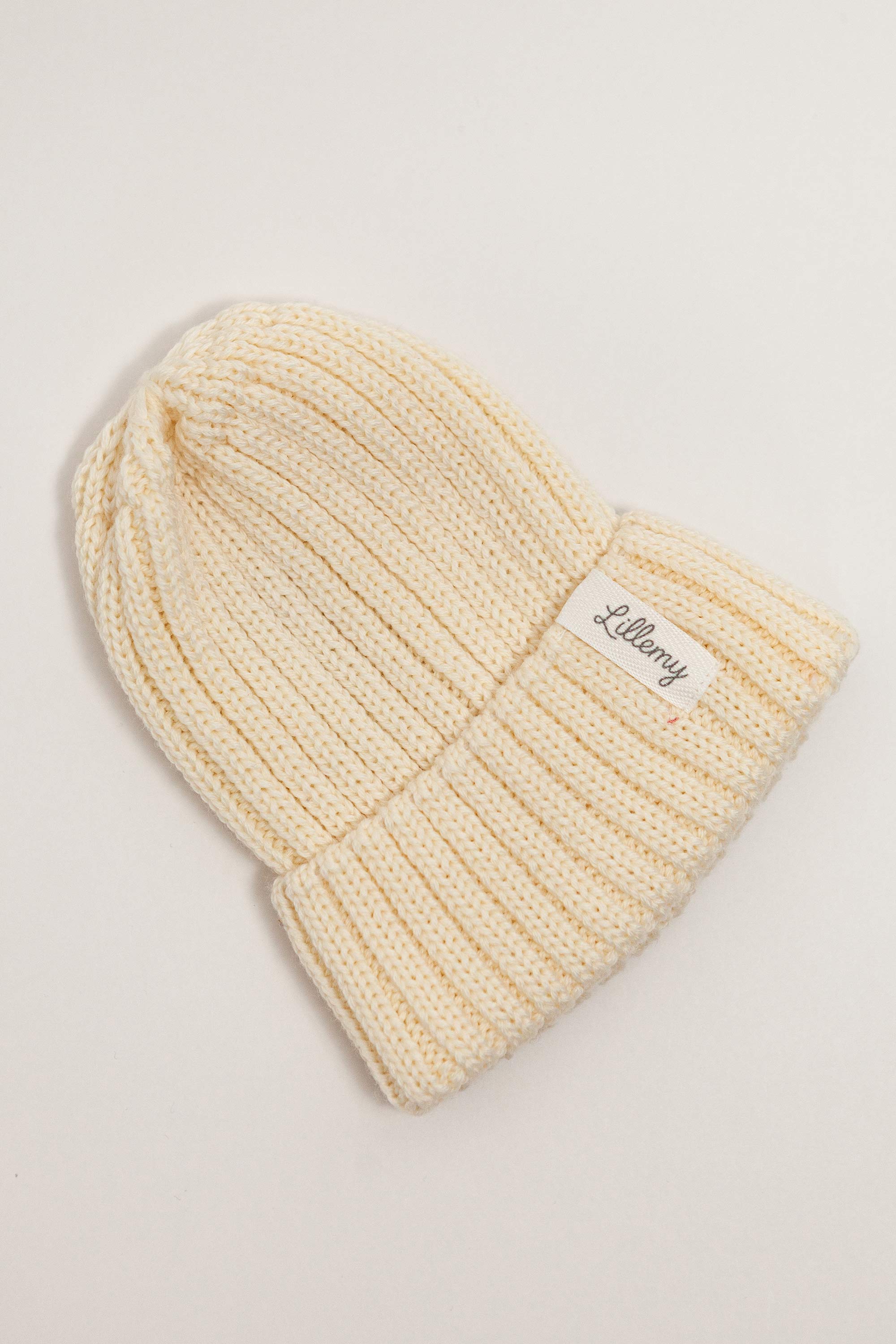 Cream Merino Wool Chunky Rib Beanie