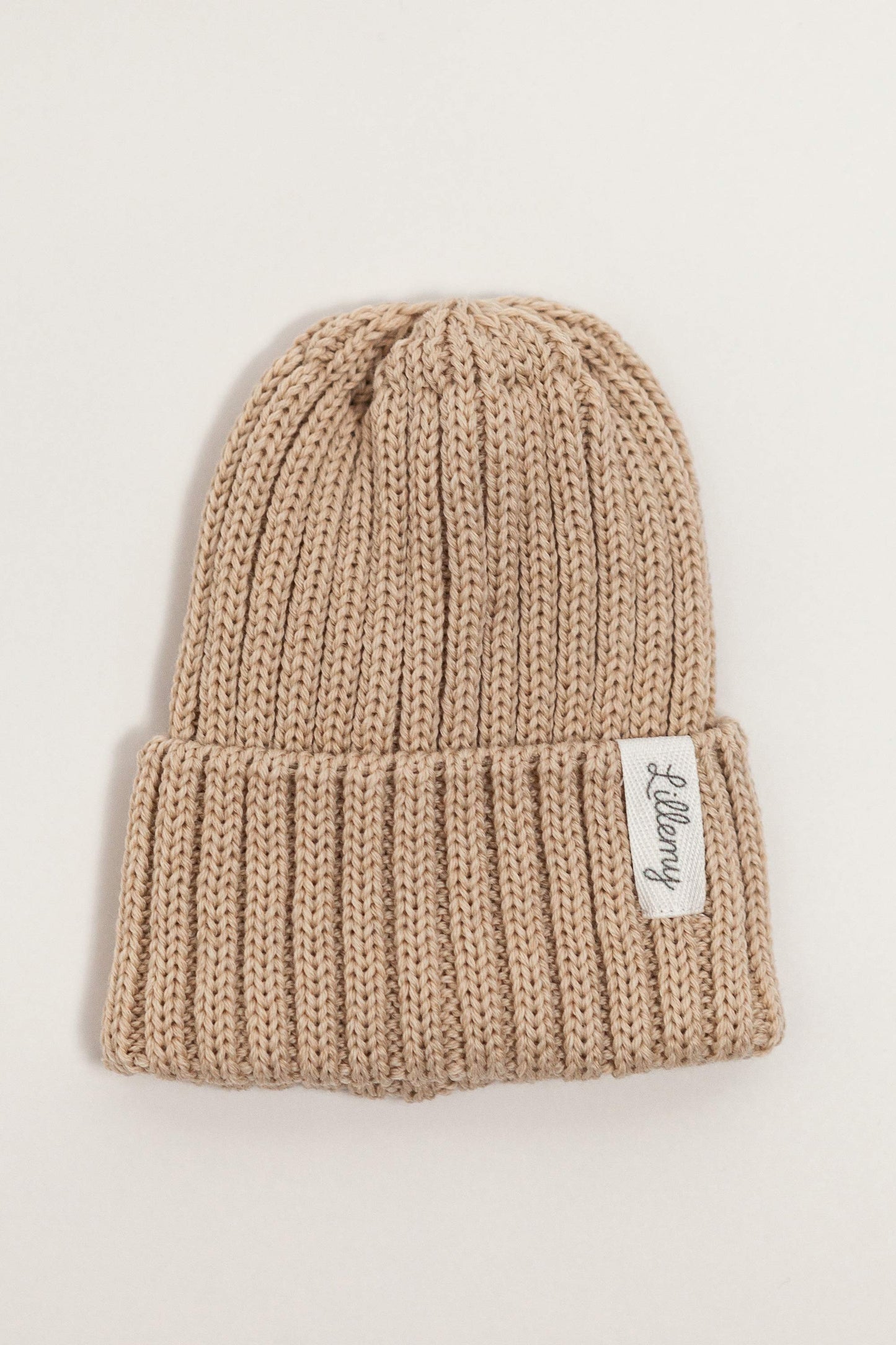 Beige Merino Wool Chunky Rib Beanie