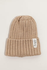 Beige Merino Wool Chunky Rib Beanie
