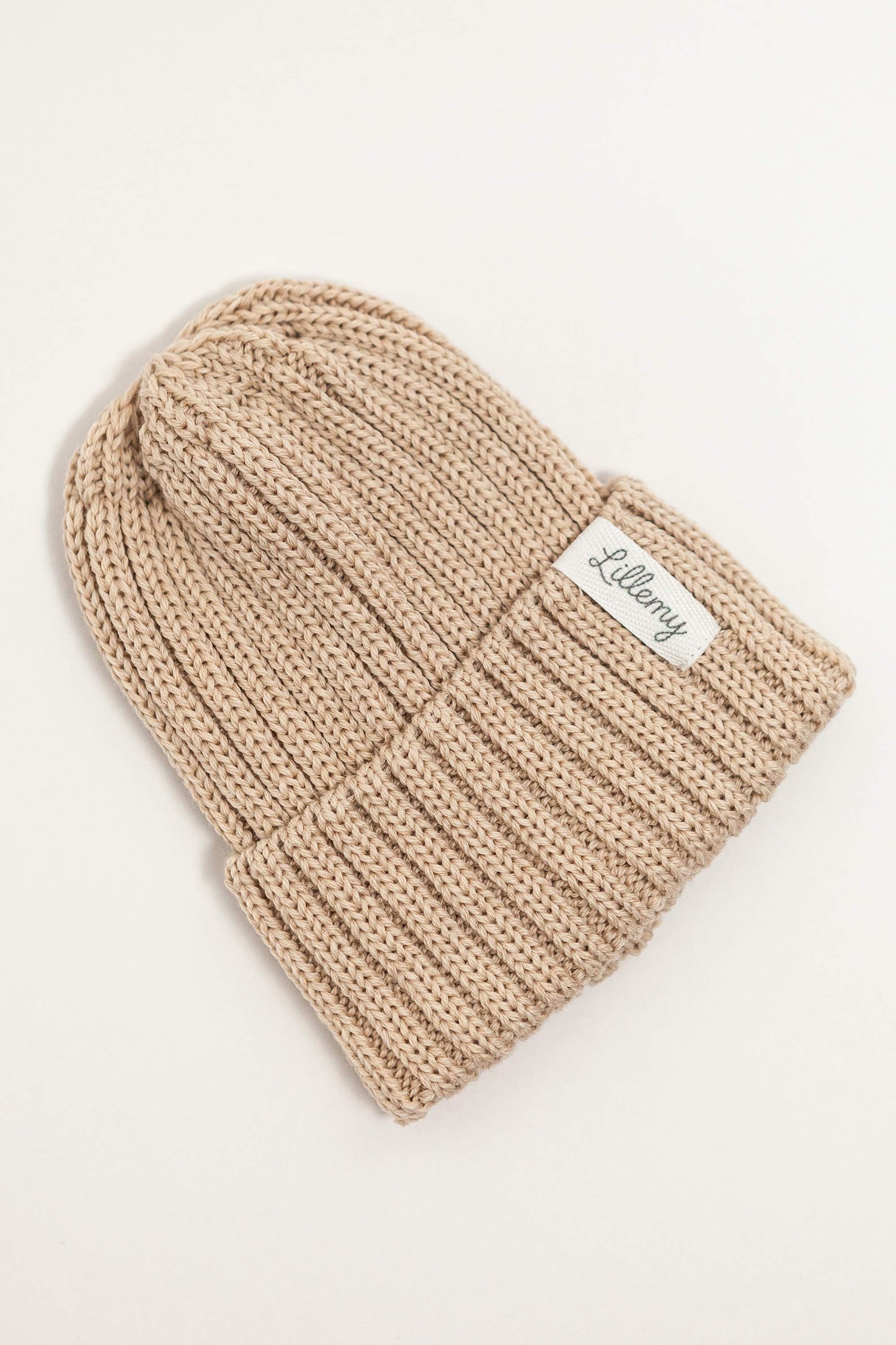 Beige Merino Wool Chunky Rib Beanie