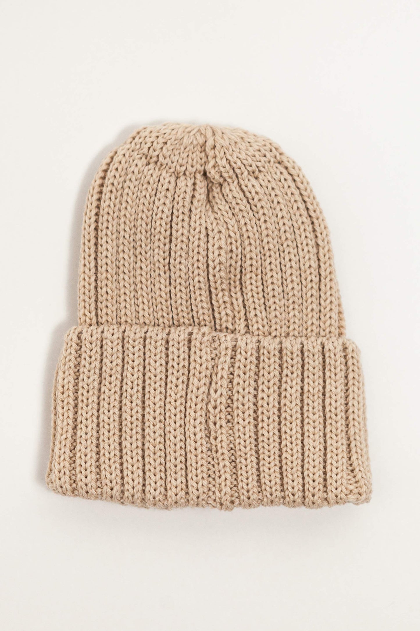 Beige Merino Wool Chunky Rib Beanie