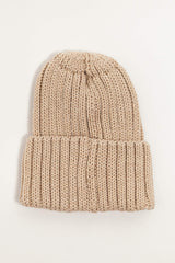 Beige Merino Wool Chunky Rib Beanie