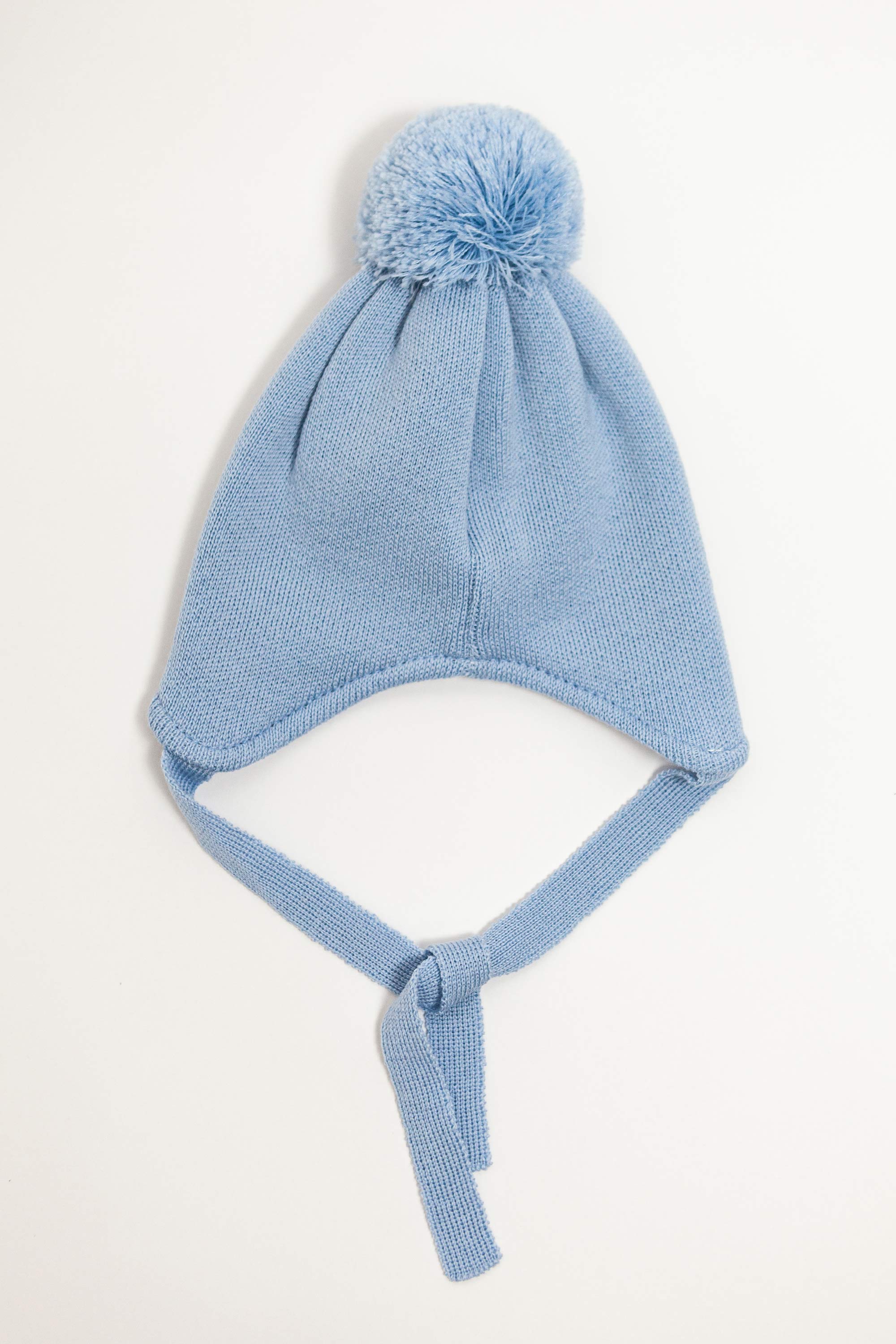 Blue Merino Wool Hat With Pom Pom