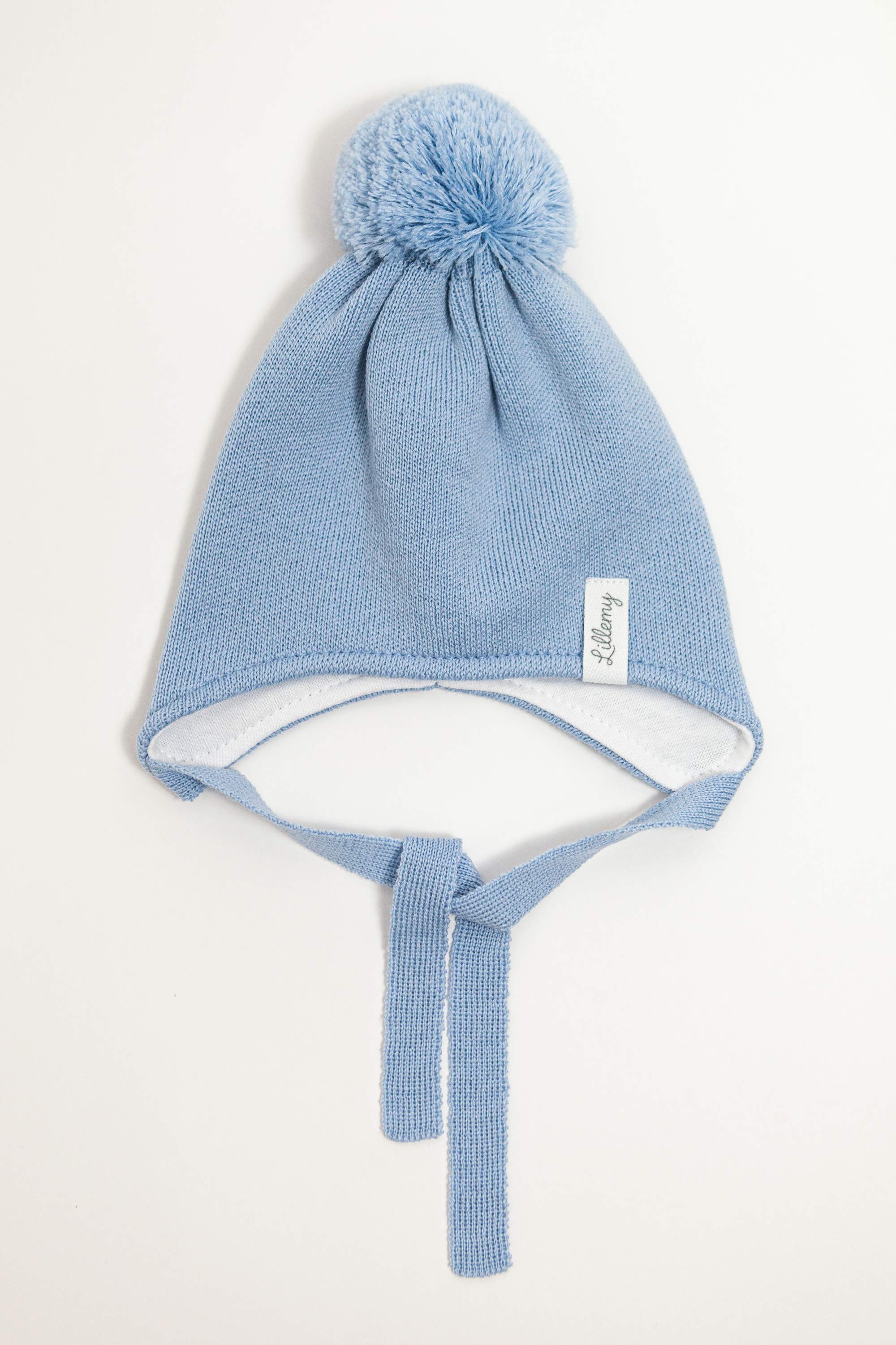 Blue Merino Wool Hat With Pom Pom