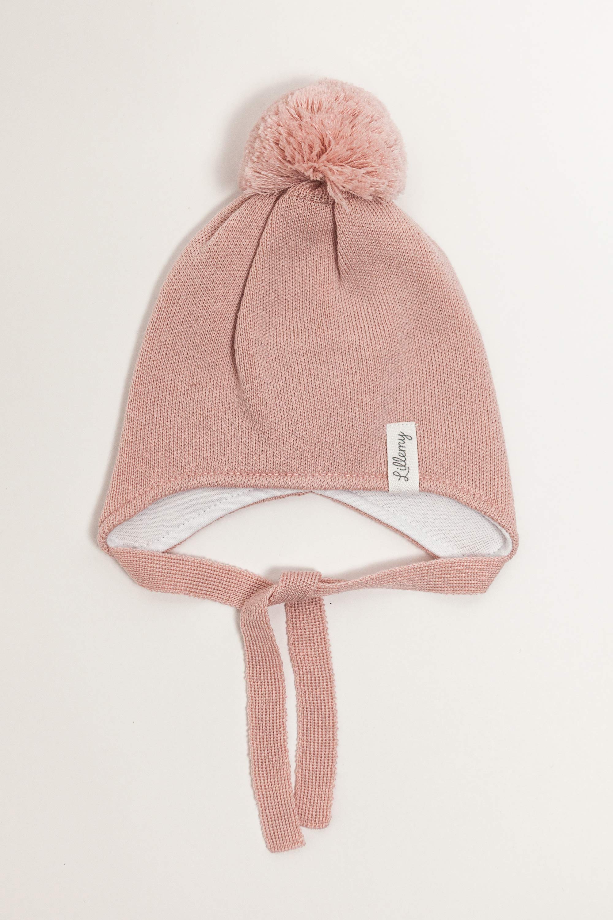 Pink Merino Wool Hat With Pom Pom