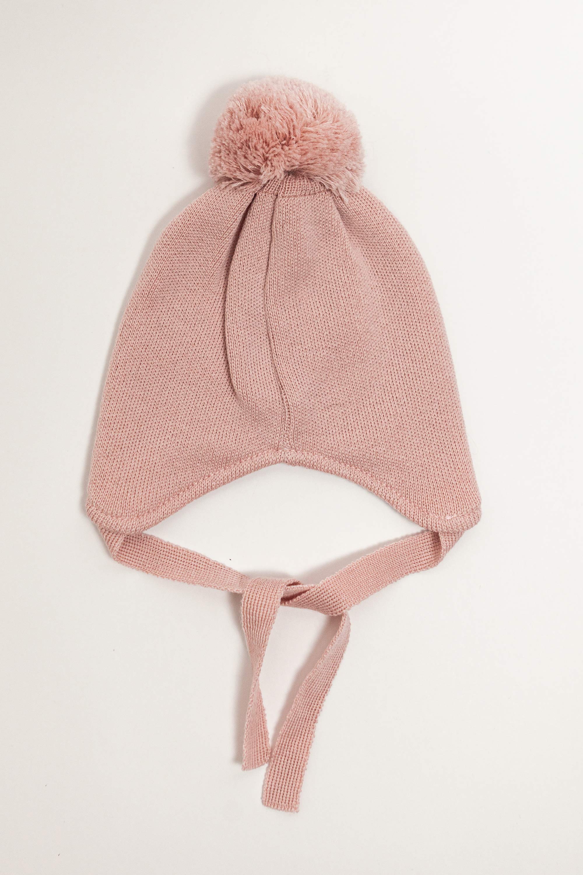 Pink Merino Wool Hat With Pom Pom