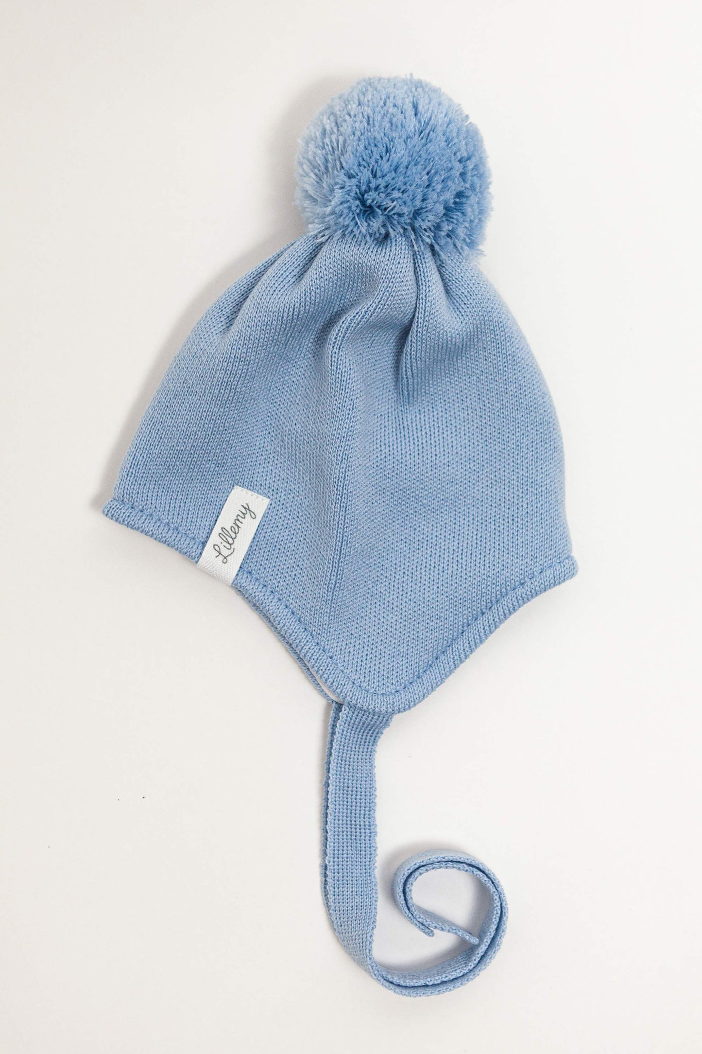 Blue Merino Wool Hat With Pom Pom