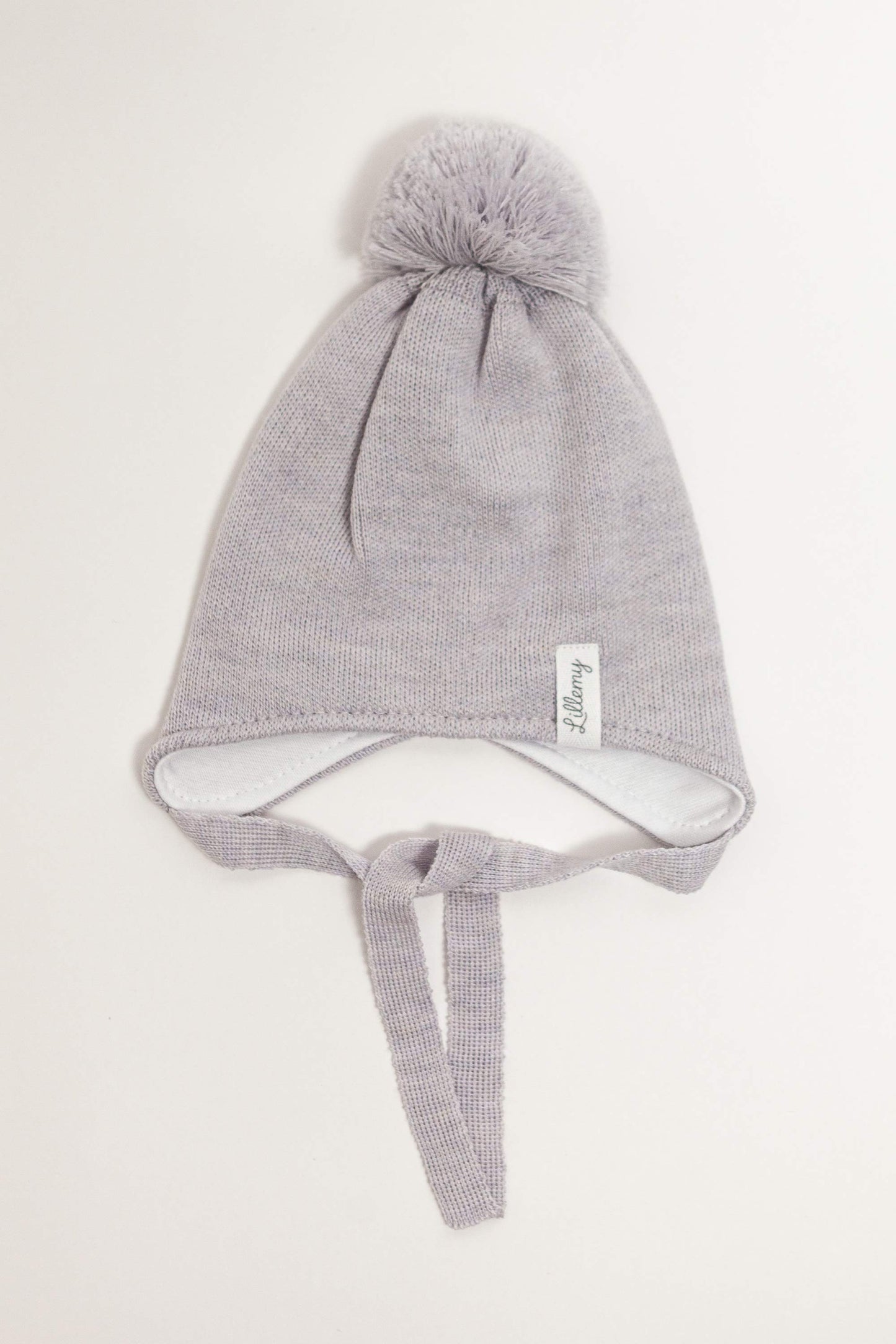 Grey Merino Wool Hat With Pom Pom