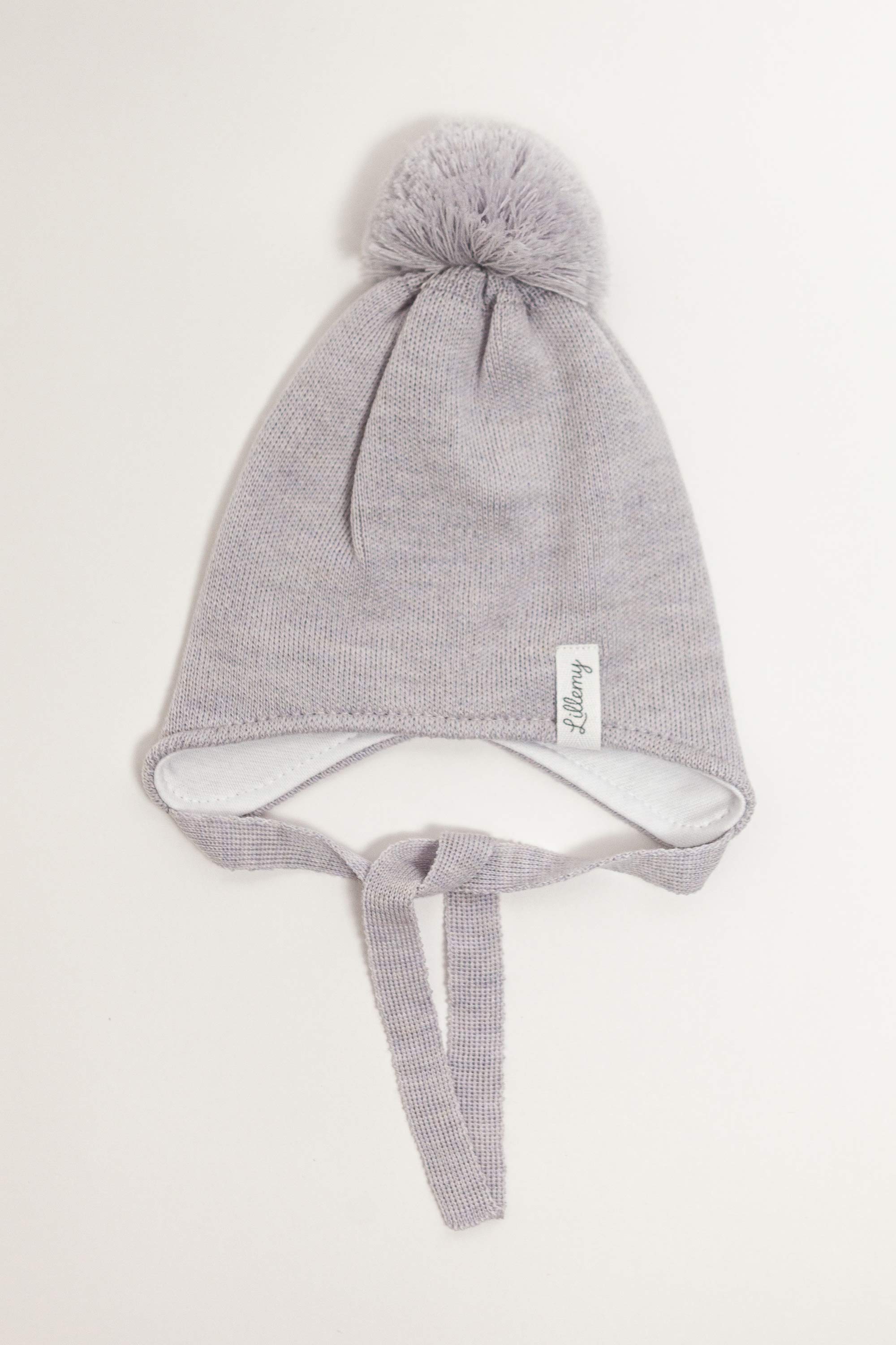 Grey Merino Wool Hat With Pom Pom