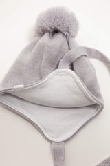 Grey Merino Wool Hat With Pom Pom