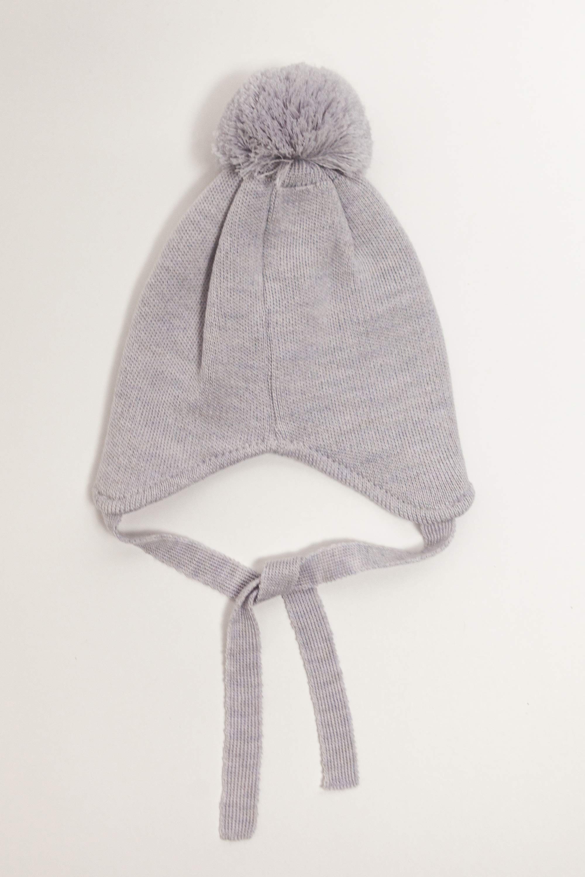Grey Merino Wool Hat With Pom Pom